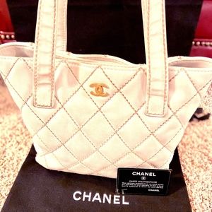 CHANEL Paris White Quilted Calfskin Leather Tote